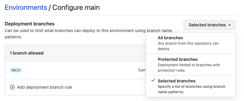 github setting page environment
